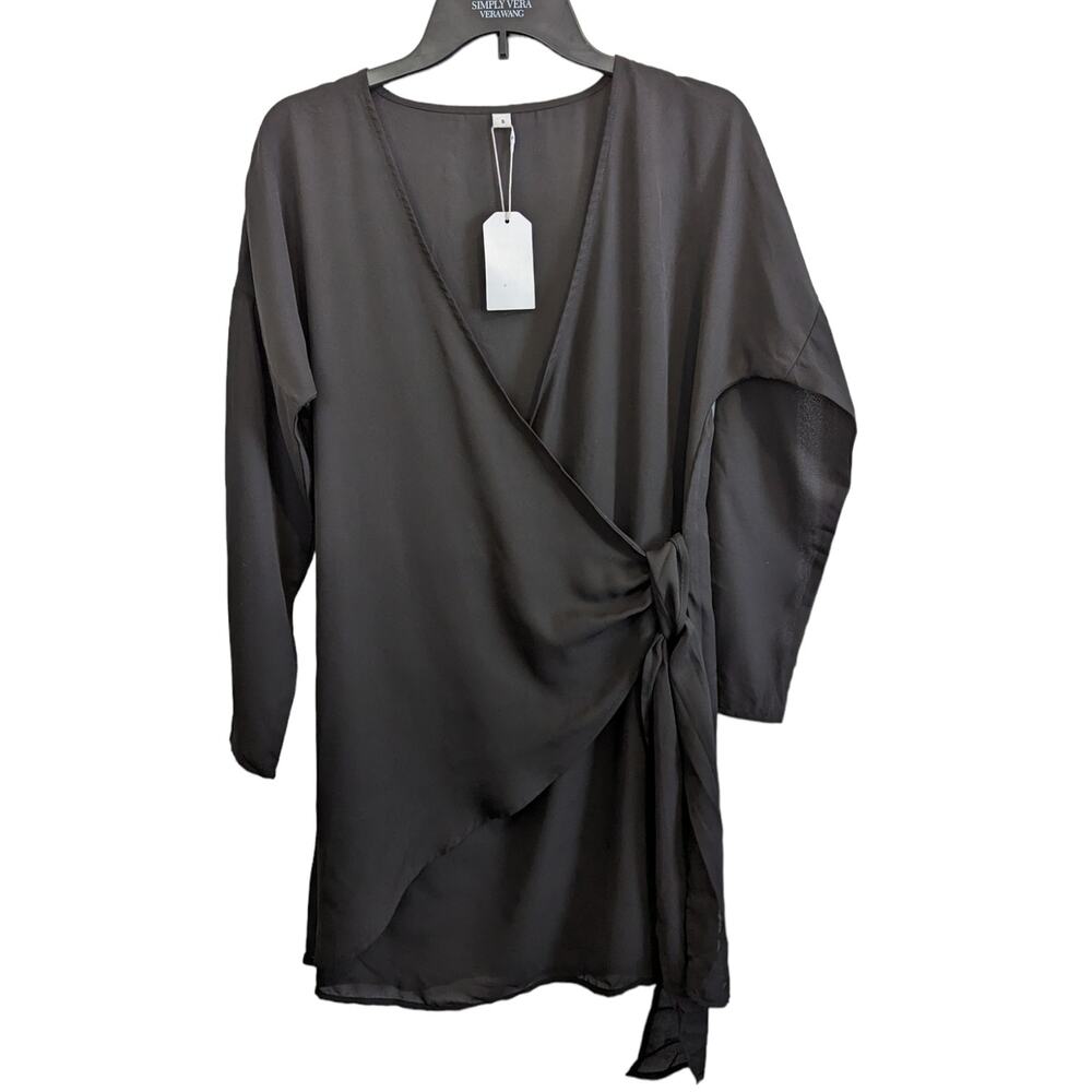 New Black Light Weight Faux Wrap Dress Size S